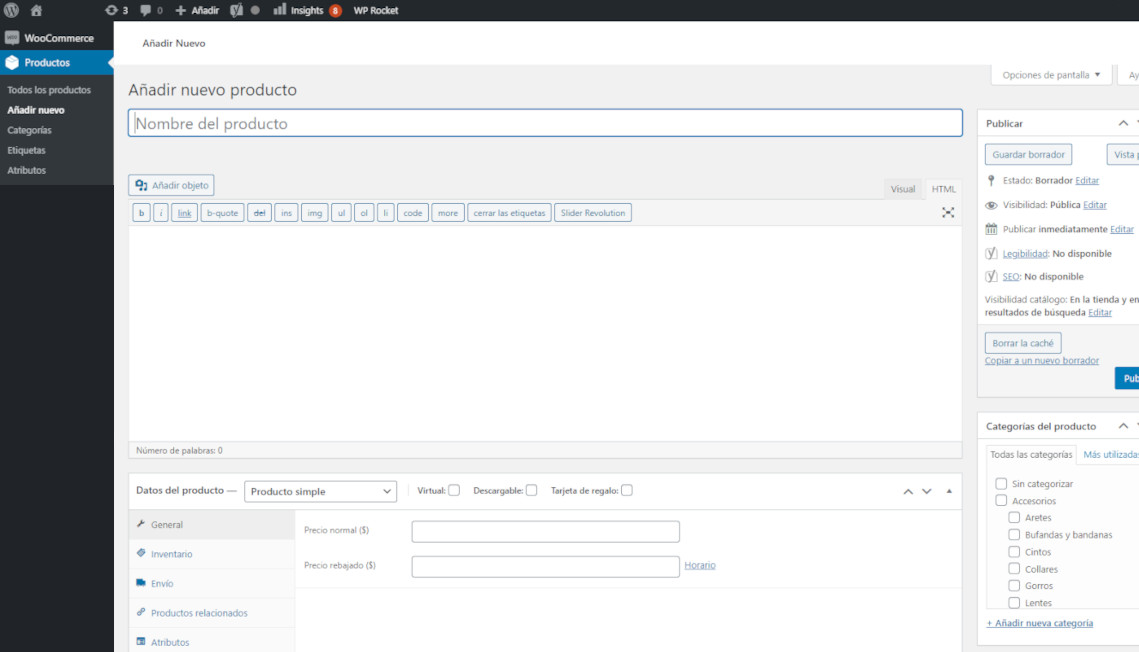 Pasos configuración agregar productos Woocommerce